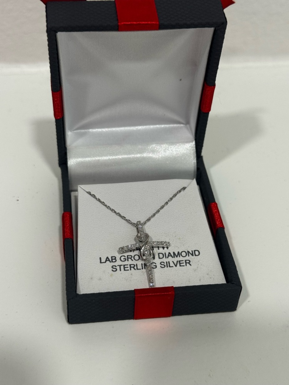 Sterling Silver Lab-Grown Diamond Cross Necklace - Silver